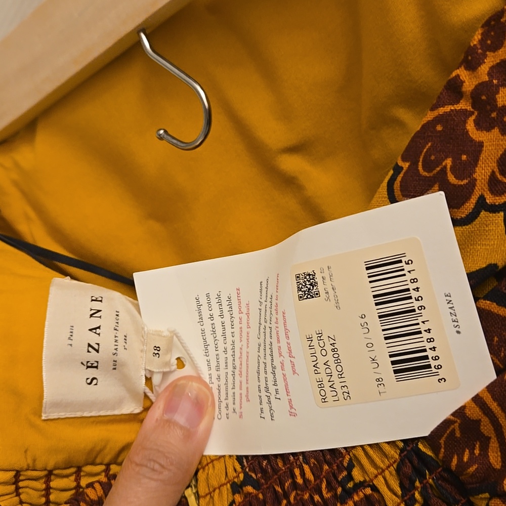 Sezane Pauline Floral Midi Dress- Flowers On Ochre Background - Picture 10 of 12